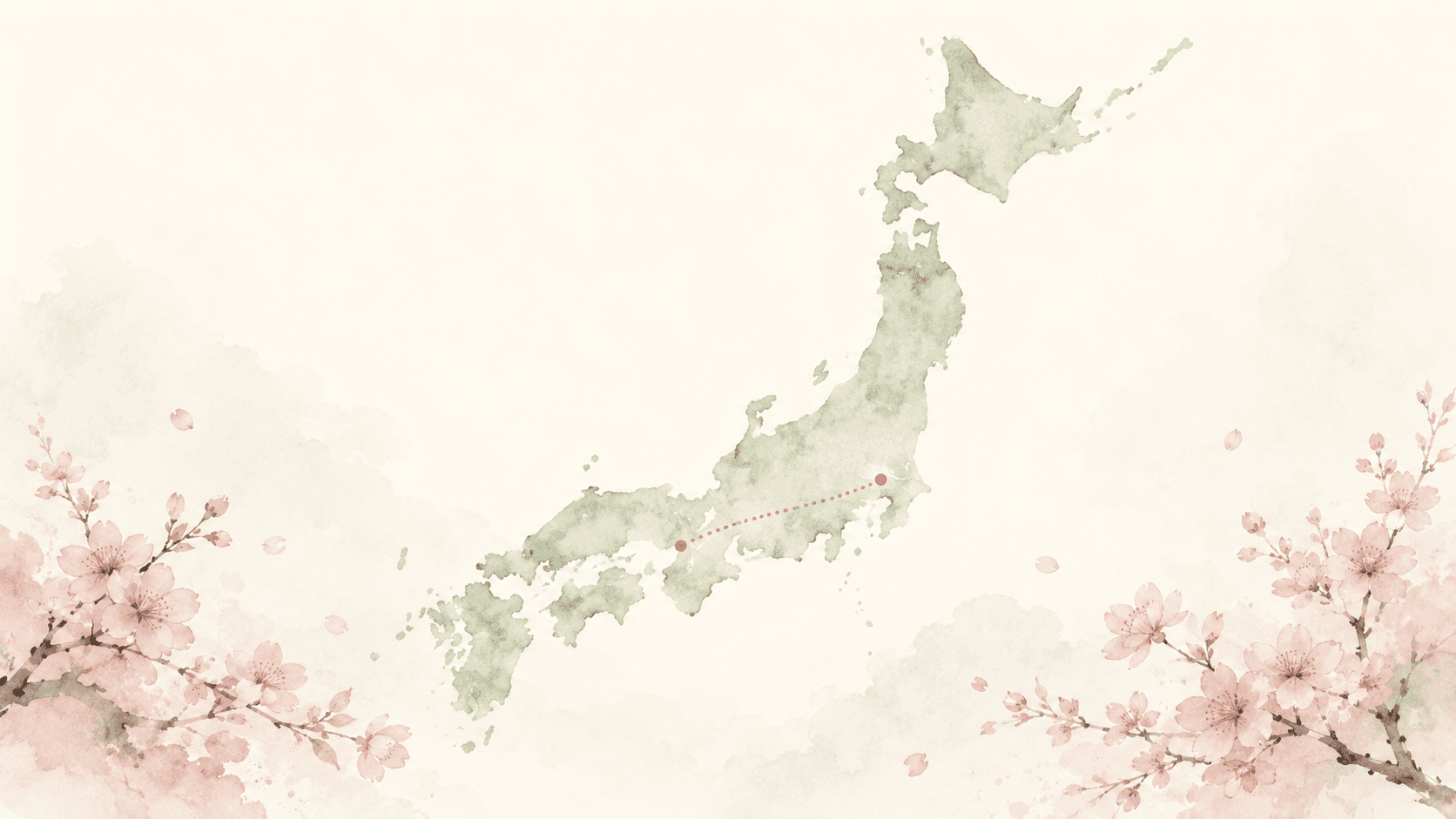 Aquarell einer Weltkarte mit der Flugroute von Europa nach Japan
