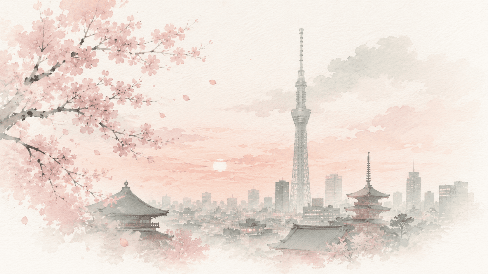 Aquarell der Tokioter Skyline